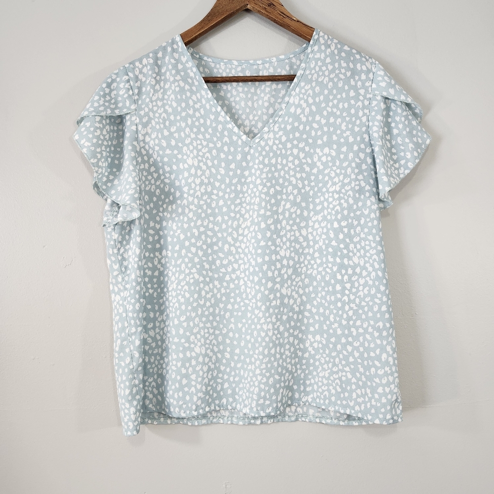 Shein size large blue and white shirt sleeve blouse